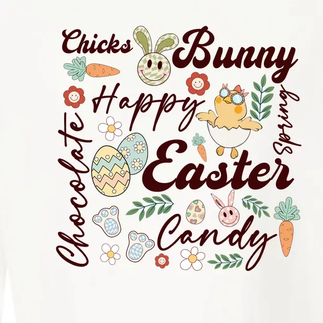 Chicks Bunny Happy Easter Candy Chocolate Cropped Pullover Crew