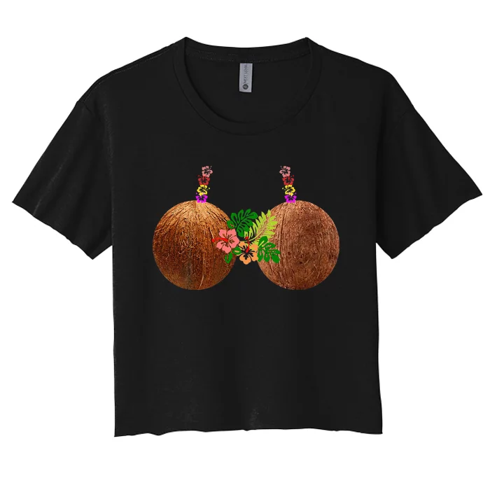 Coconut Bra Hawaii Luau Costume Funny Women's Crop Top Tee