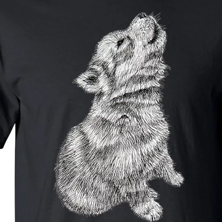 Cute Baby Howling Wolf Cub Sketch TShirt Tall T-Shirt