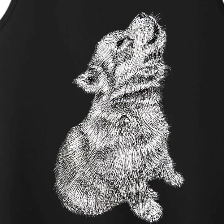 Cute Baby Howling Wolf Cub Sketch TShirt Performance Tank