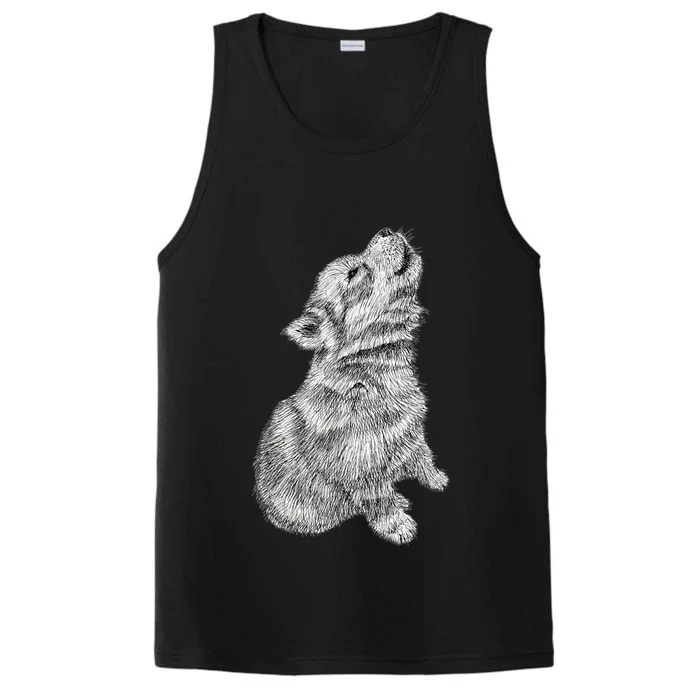 Cute Baby Howling Wolf Cub Sketch TShirt Performance Tank