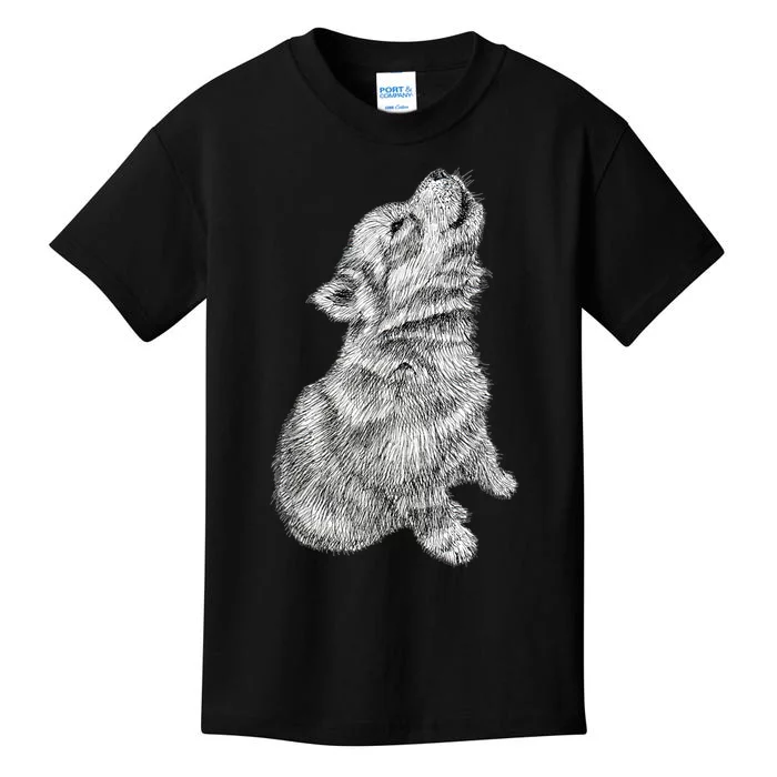 Cute Baby Howling Wolf Cub Sketch TShirt Kids T-Shirt