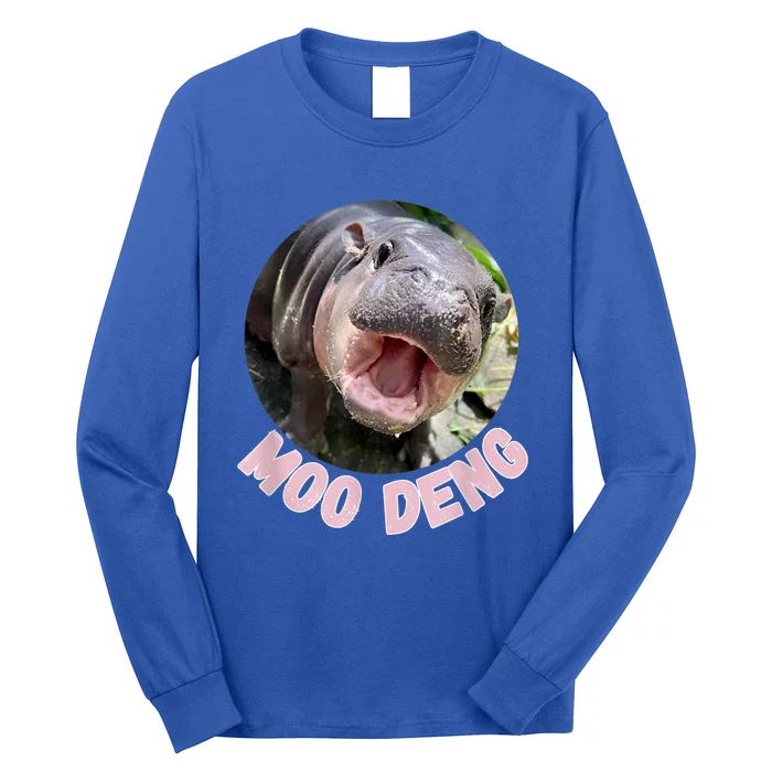 Cute Baby Hippo Moo Deng Bouncy Pig In Thai Hippopotamus Long Sleeve Shirt