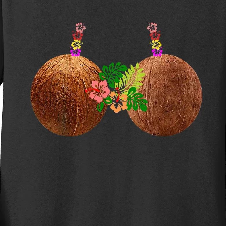 Coconut Bra Hawaii Luau Costume Funny Kids Long Sleeve Shirt