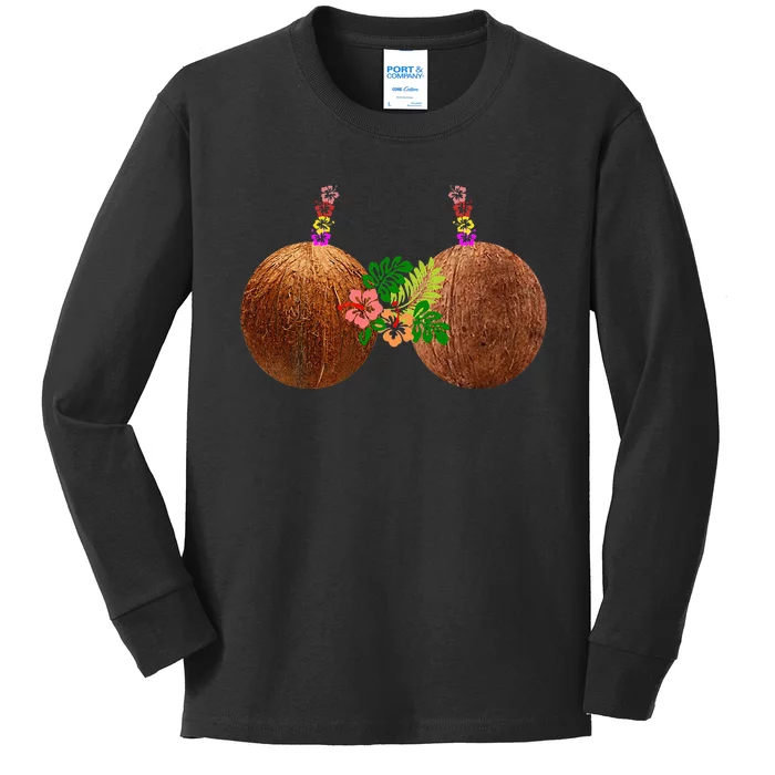 Coconut Bra Hawaii Luau Costume Funny Kids Long Sleeve Shirt