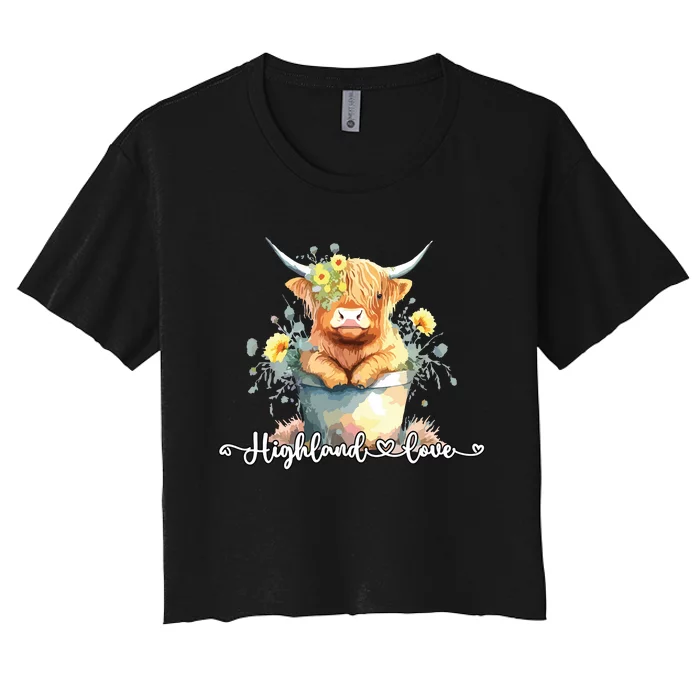 Cute Baby Highland Cow Calf Highland Love Spring Pastel Women's Crop Top Tee