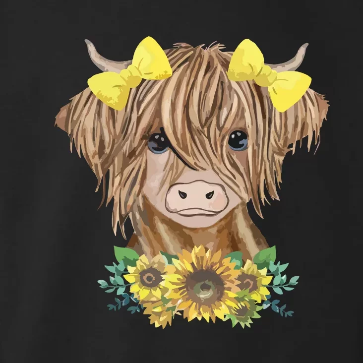 Cute Baby Highland Cow With Sunflowers Calf Animal Farm Toddler Hoodie