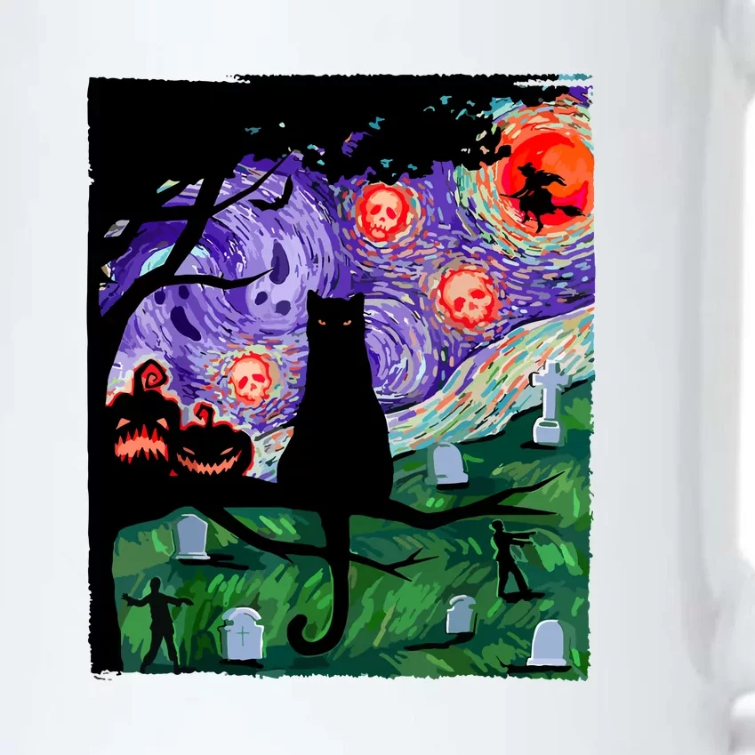 Cat Black Halloween Scary Night Cat Pumpkin Art Gift Black Color Changing Mug