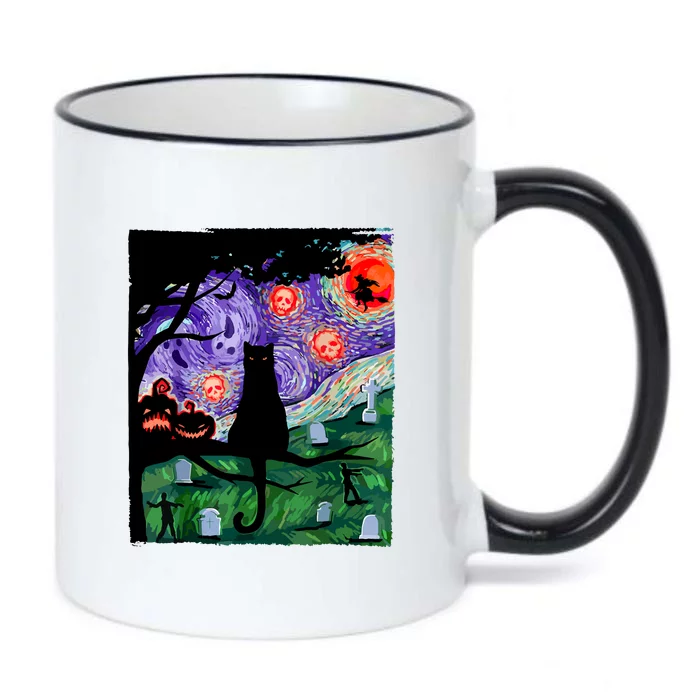 Cat Black Halloween Scary Night Cat Pumpkin Art Gift Black Color Changing Mug