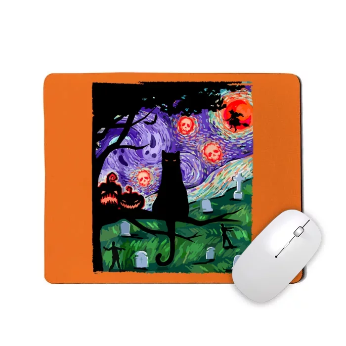 Cat Black Halloween Scary Night Cat Pumpkin Art Gift Mousepad