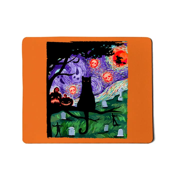 Cat Black Halloween Scary Night Cat Pumpkin Art Gift Mousepad