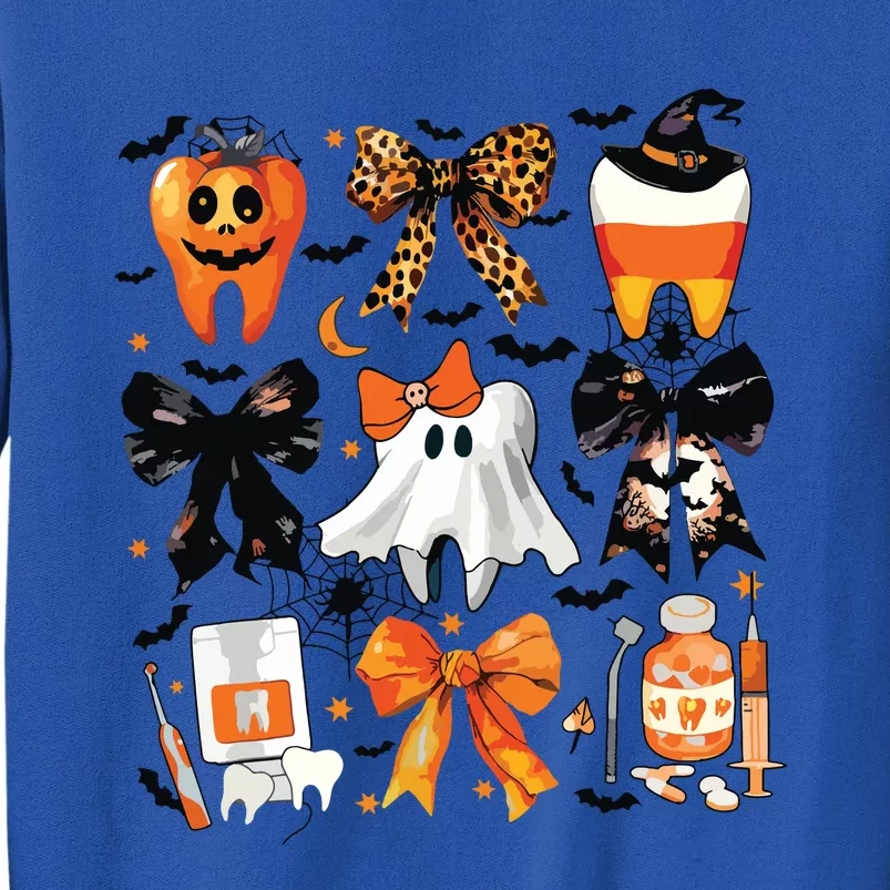 Coquette Bow Halloween Teeth Dentist Dental Assistant Ghost Tall Sweatshirt