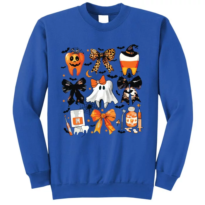 Coquette Bow Halloween Teeth Dentist Dental Assistant Ghost Tall Sweatshirt