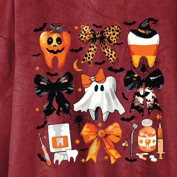 Coquette Bow Halloween Teeth Dentist Dental Assistant Ghost Hooded Wearable Blanket