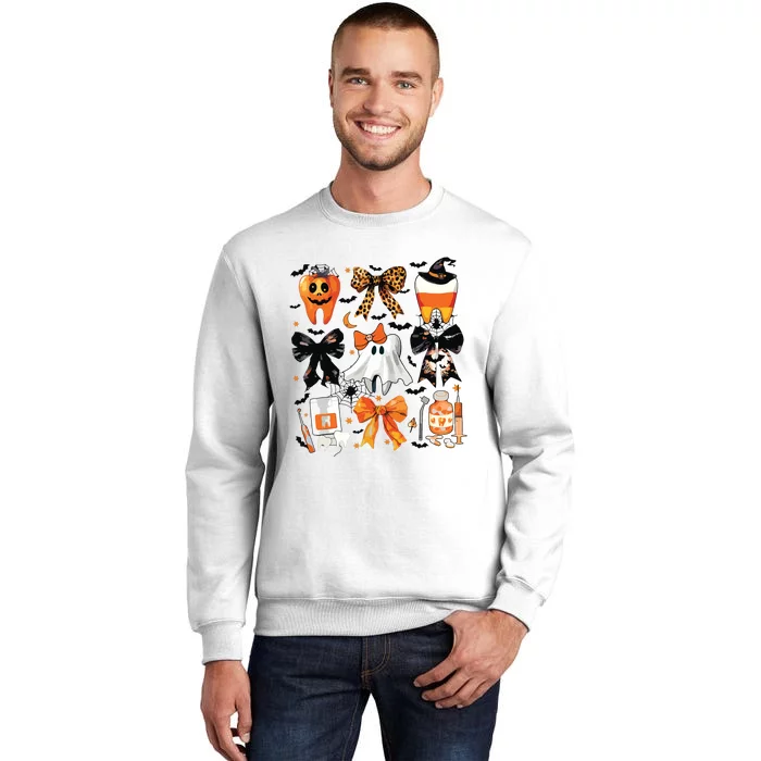 Coquette Bow Halloween Teeth Dentist Dental Assistant Ghost Sweatshirt