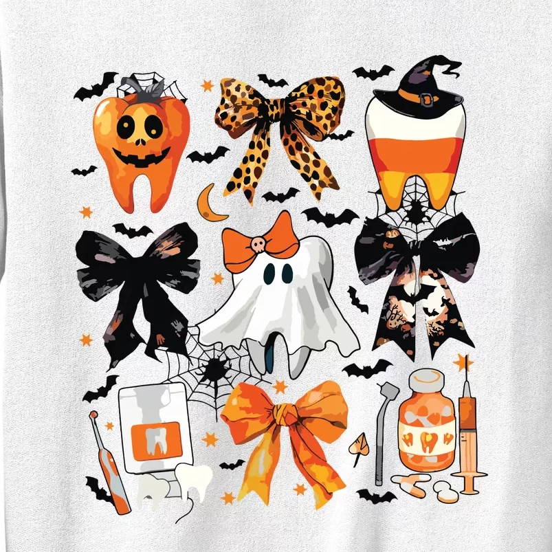 Coquette Bow Halloween Teeth Dentist Dental Assistant Ghost Sweatshirt