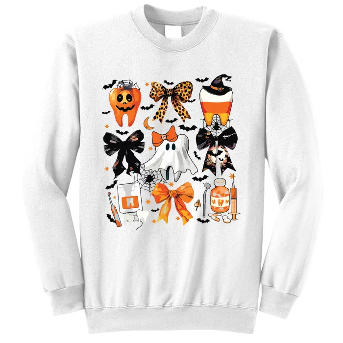 Coquette Bow Halloween Teeth Dentist Dental Assistant Ghost Sweatshirt