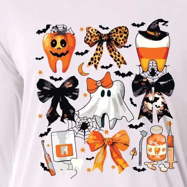 Coquette Bow Halloween Teeth Dentist Dental Assistant Ghost Cooling Performance Long Sleeve Crew