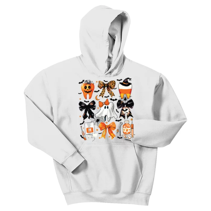 Coquette Bow Halloween Teeth Dentist Dental Assistant Ghost Kids Hoodie