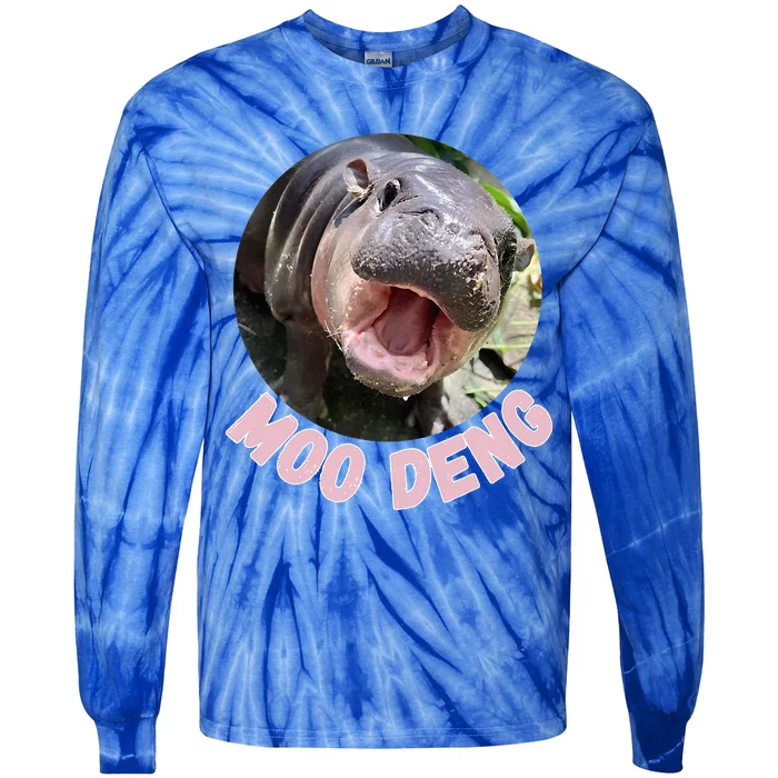 Cute Baby Hippo Moo Deng Bouncy Pig In Thai Hippopotamus Tie-Dye Long Sleeve Shirt