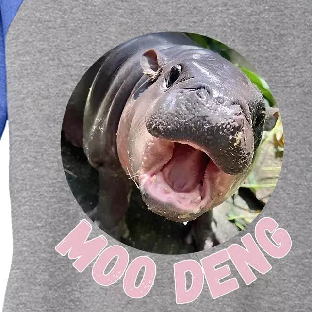 Cute Baby Hippo Moo Deng Bouncy Pig In Thai Hippopotamus Women's Tri-Blend 3/4-Sleeve Raglan Shirt