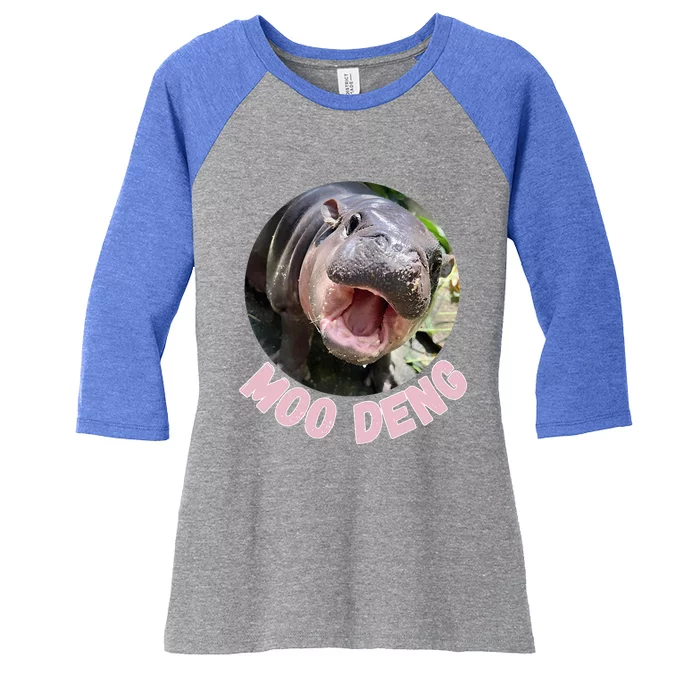 Cute Baby Hippo Moo Deng Bouncy Pig In Thai Hippopotamus Women's Tri-Blend 3/4-Sleeve Raglan Shirt