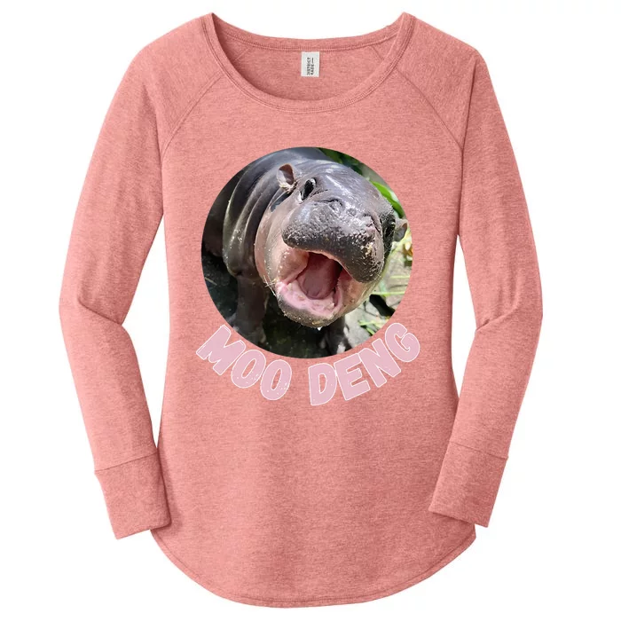 Cute Baby Hippo Moo Deng Bouncy Pig In Thai Hippopotamus Women's Perfect Tri Tunic Long Sleeve Shirt