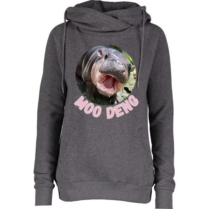 Cute Baby Hippo Moo Deng Bouncy Pig In Thai Hippopotamus Womens Funnel Neck Pullover Hood