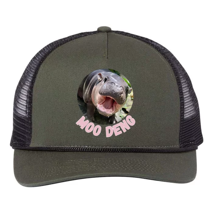 Cute Baby Hippo Moo Deng Bouncy Pig In Thai Hippopotamus Retro Rope Trucker Hat Cap