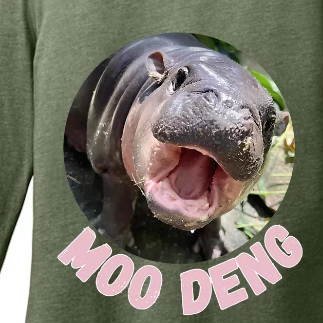 Cute Baby Hippo Moo Deng Bouncy Pig In Thai Hippopotamus Womens CVC Long Sleeve Shirt