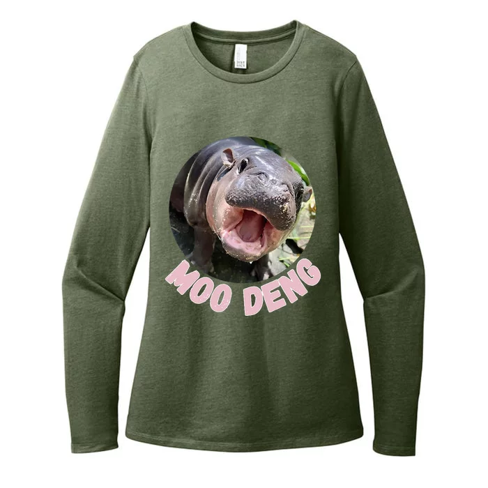 Cute Baby Hippo Moo Deng Bouncy Pig In Thai Hippopotamus Womens CVC Long Sleeve Shirt