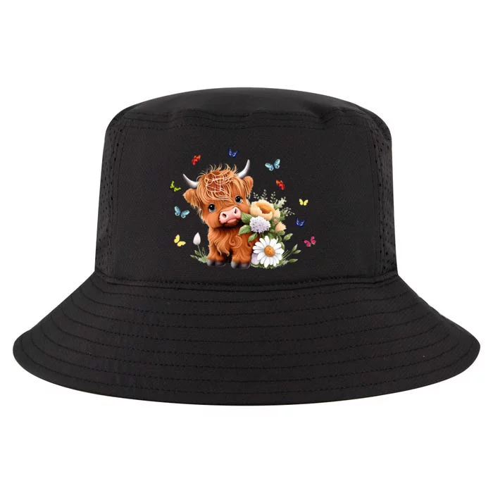 Cute Baby Highland Cow With Flowers Calf Animal Spring Cool Comfort Performance Bucket Hat