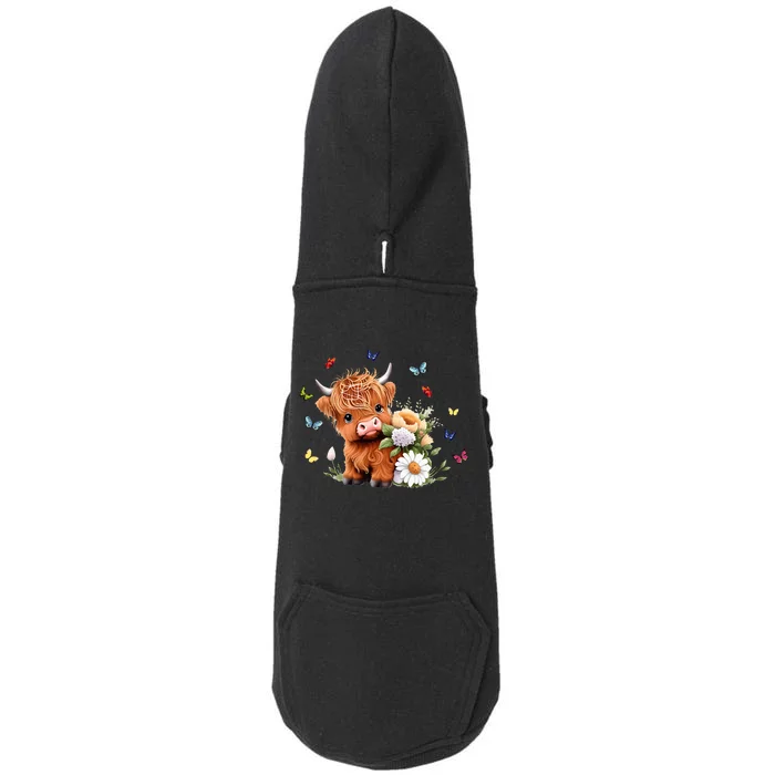 Cute Baby Highland Cow With Flowers Calf Animal Spring Doggie 3-End Fleece Hoodie