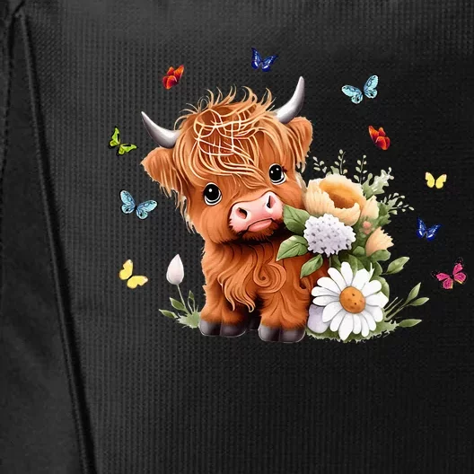 Cute Baby Highland Cow With Flowers Calf Animal Spring City Backpack