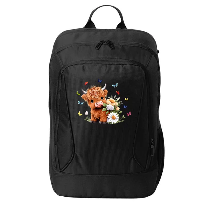 Cute Baby Highland Cow With Flowers Calf Animal Spring City Backpack