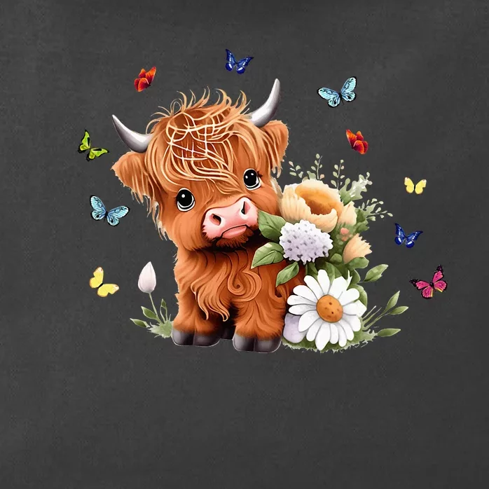 Cute Baby Highland Cow With Flowers Calf Animal Spring Zip Tote Bag