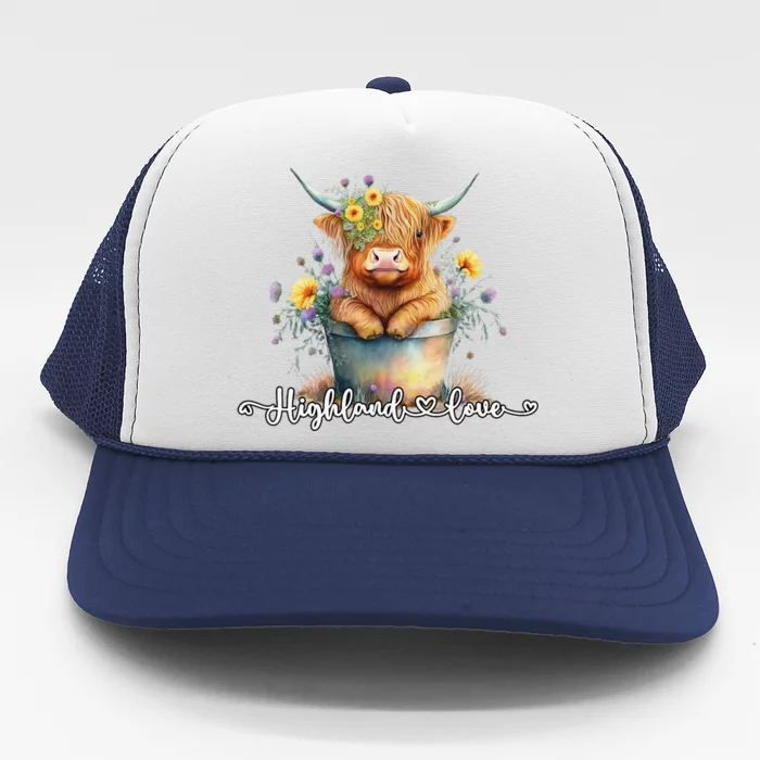 Cute Baby Highland Cow Calf Highland Love Spring Pastel Trucker Hat