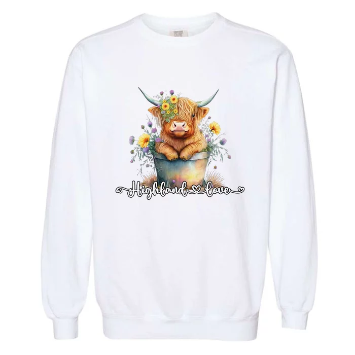 Cute Baby Highland Cow Calf Highland Love Spring Pastel Garment-Dyed Sweatshirt