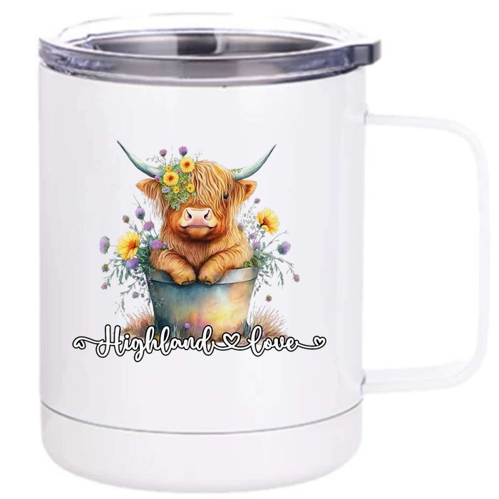 Cute Baby Highland Cow Calf Highland Love Spring Pastel Front & Back 12oz Stainless Steel Tumbler Cup