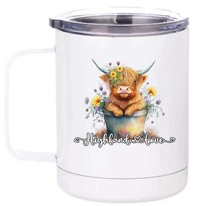 Cute Baby Highland Cow Calf Highland Love Spring Pastel Front & Back 12oz Stainless Steel Tumbler Cup