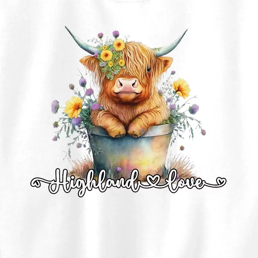 Cute Baby Highland Cow Calf Highland Love Spring Pastel Kids Sweatshirt