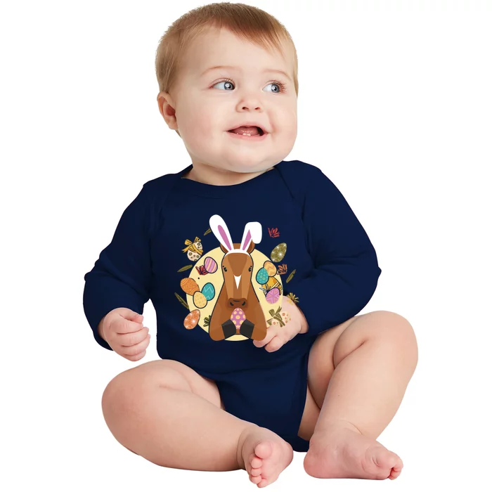 Cute Bunny Horse Easter Sunday Egg Hunter Gift Baby Long Sleeve Bodysuit