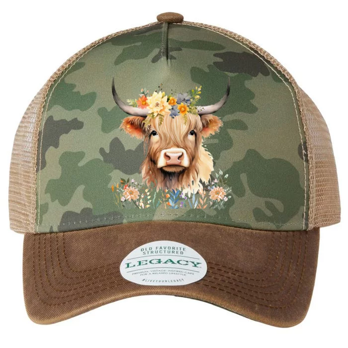 Cute Baby Highland Cow With Flowers Calf Animal Cow Women Legacy Tie Dye Trucker Hat