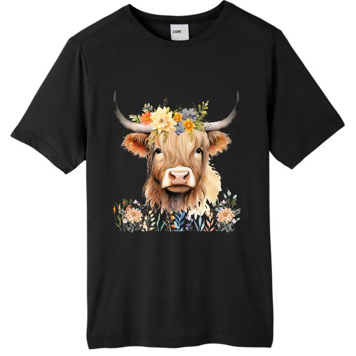 Cute Baby Highland Cow With Flowers Calf Animal Cow Women ChromaSoft Performance T-Shirt