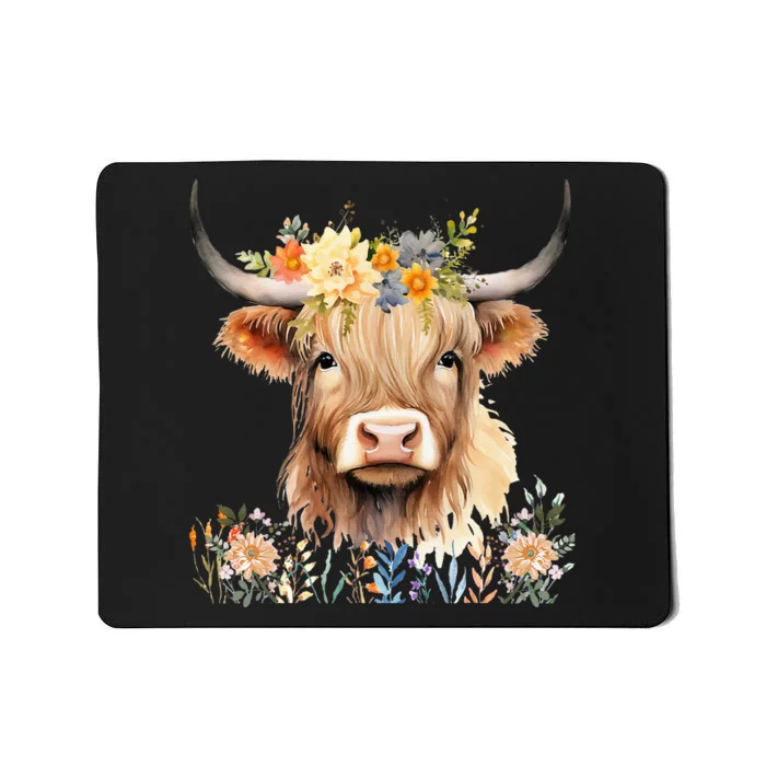 Cute Baby Highland Cow With Flowers Calf Animal Cow Women Mousepad