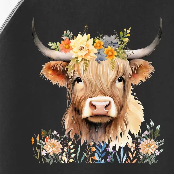 Cute Baby Highland Cow With Flowers Calf Animal Cow Women Toddler Fine Jersey T-Shirt