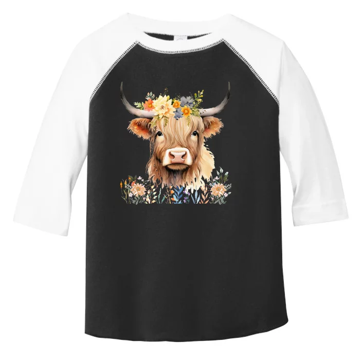 Cute Baby Highland Cow With Flowers Calf Animal Cow Women Toddler Fine Jersey T-Shirt