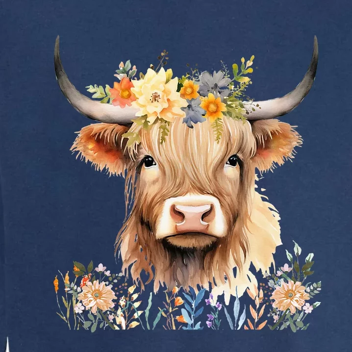 Cute Baby Highland Cow With Flowers Calf Animal Cow Women Garment-Dyed Sweatshirt