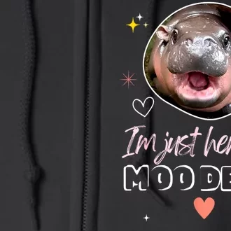 Cute Baby Hippo Im Just Here For Moo Deng Bouncy Souvenir Gift Full Zip Hoodie