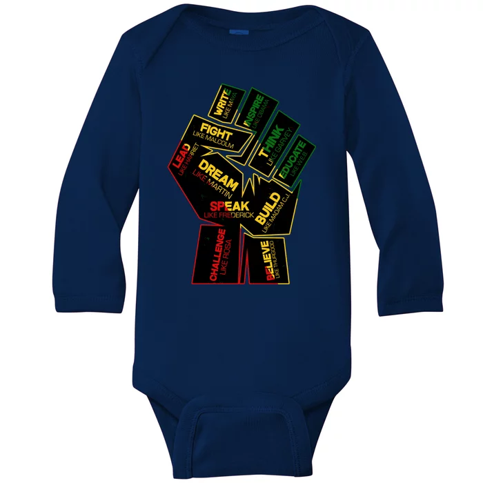 Cool Black History Month Historical Figures Protest Fist Baby Long Sleeve Bodysuit